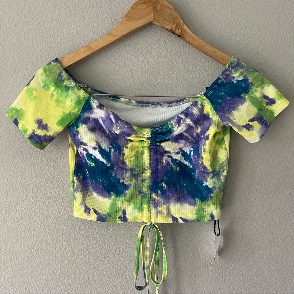 Artsy Multicolor Watercolor Ballerina Ribbed Crop Top Size M